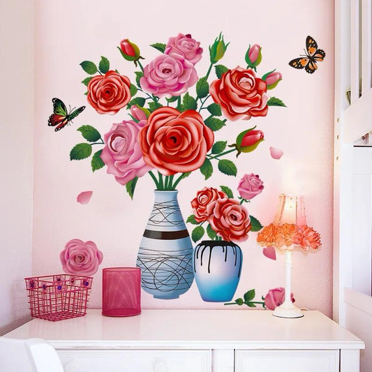 Vase Flower Decorative Sticker Wall sticker PVC 7D 8D for Home Wall Decoration.(Random Design)