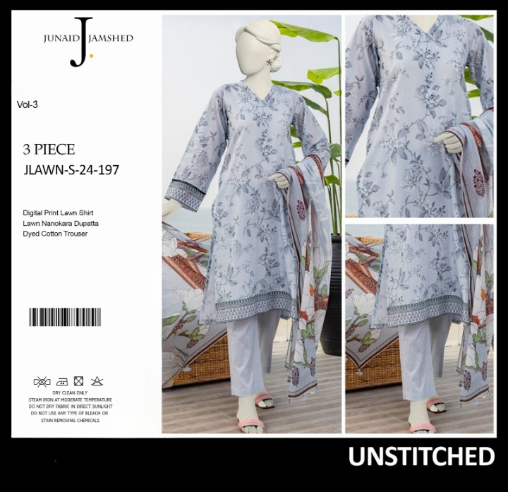 "JUNAID JAMSHED" Printed Lawn | Unstitched Collection 3 Pieces Casual Wear| Summer