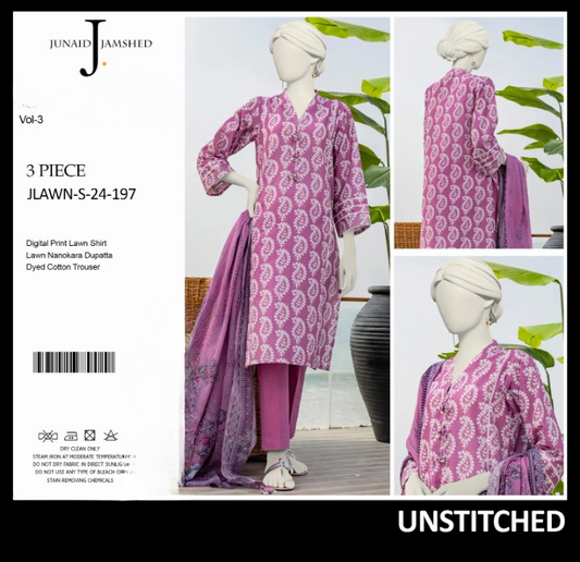 "JUNAID JAMSHED" Printed Lawn | Unstitched Collection 3 Pieces Casual Wear| Summer